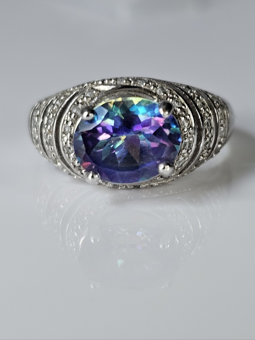 Vintage Mystic Topaz Ring Sterling Silver Rhodium Overlay Size 8!